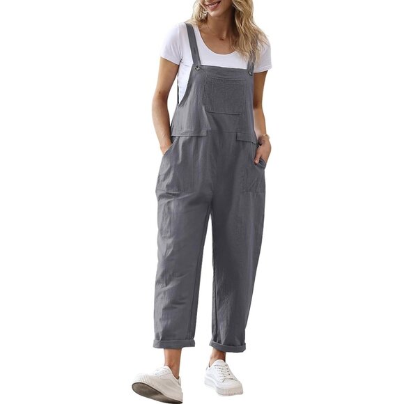 Pants - Women Rompers Jumpsuits with Pockets - Dark Gray